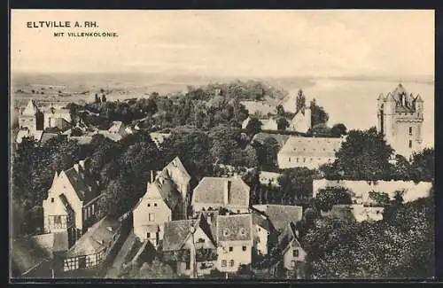 AK Eltville a. Rh., Teilansicht mit Villenkolonie und Schloss