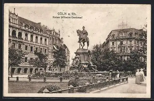 AK Köln-Neustadt, Kaiser Wilhelm-Denkmal mit Hotel Kaiser Wilhelm