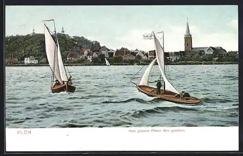 AK Plön, Teilansicht mit Kirche vom grossen Plöner See gesehen