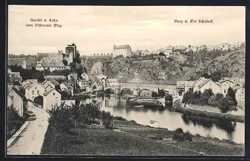AK Runkel, Ortsansicht vom Villmarer Weg, Burg u. Ort Schadeck