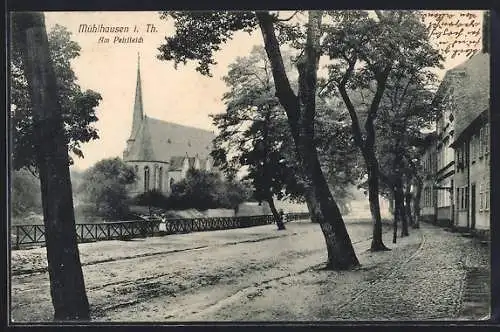 AK Mühlhausen / Thür., Pfortenteich mit St. Petrikirche