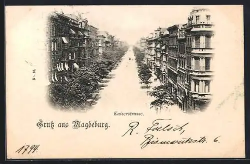 AK Magdeburg, Kaiserstrasse mit Bäumen