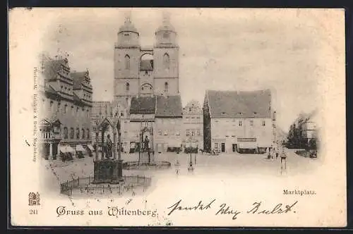 AK Wittenberg / Lutherstadt, Marktplatz mit Geschäften und Denkmälern