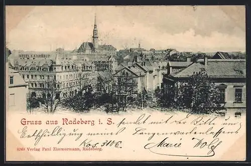 AK Radeberg i. S., Ortsansicht mit Hotel Kaiserhof