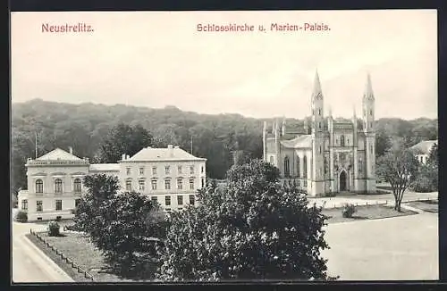 AK Neustrelitz, Schlosskirche u. Marien-Palais