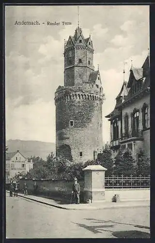 AK Andernach, Runder Turm mit Strassenpartie