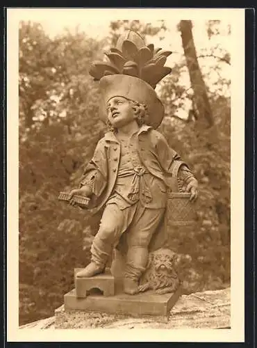 AK Würzburg, Hofgarten, Statue Bürstenhändler von Joh. Peter Wagner