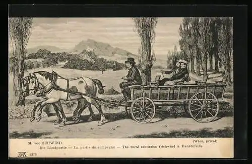 Künstler-AK Moritz von Schwind: Die Landpartie, Herren in einer Pferdekutsche