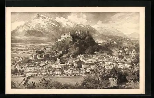 Künstler-AK Edward Harrison Compton: Salzburg, Stadt gegen den Untersberg
