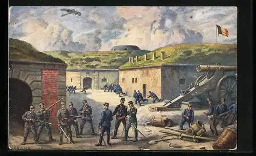 Künstler-AK W. Bürger: Namur, Einnahme von Fort Malonne
