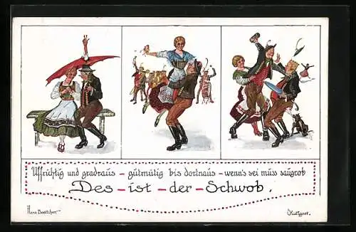 Künstler-AK Hans Boettcher: Schwaben tanzen in schwäbischer Tracht