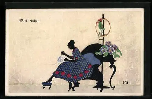 Künstler-AK Marte Graf: Vielliebchen, Scherenschnitt