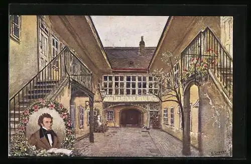 Künstler-AK E. Graner: Wien, Franz Schuberts Geburtshaus in der Nussdorferstrasse 54