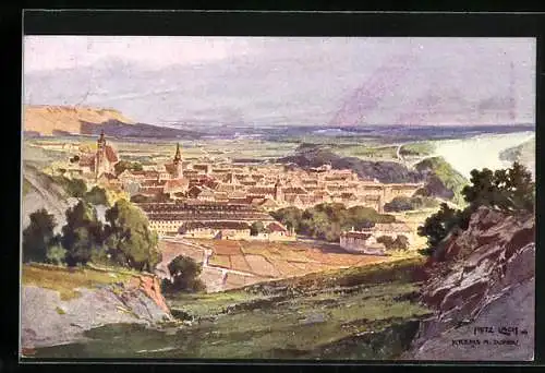 Künstler-AK Fritz Lach: Krems a. Donau, Die Stadt im Sonnenschein