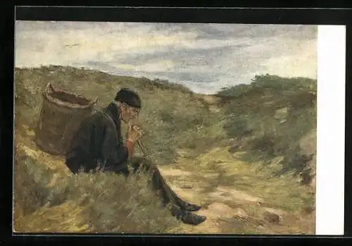 Künstler-AK Max Liebermann: Mann in den Dünen, Greis mit Korb