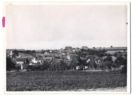 Fotografie Buss & Kupfer, Bad Kreuznach, Ansicht Lettweiler / Saarpfalz, Teilansicht des Ortes mit Kiche und Wohnhäusern