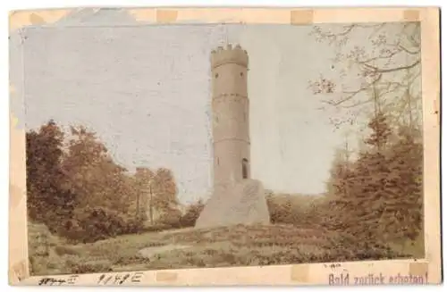 Fotografie Buss & Kupfer, Bad Kreuznach, Ansicht Gemünden, Blick auf den Altenburgturm, Kalk gehöht vom Fotografen