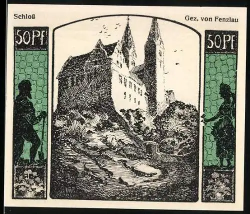 Notgeld Quedlinburg 1922, 50 Pfennig, Schloss und Jubiläumsgutschein zur tausend Jahrfeier