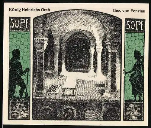 Notgeld Quedlinburg 1922, 50 Pfennig, König Heinrichs Grab, Stadt-Silhouette