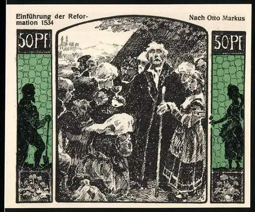 Notgeld Quedlinburg 1922, 50 Pfennig, Einführung der Reformation 1534 und Jubiläumsgutschein zur Tausendjahrfeier
