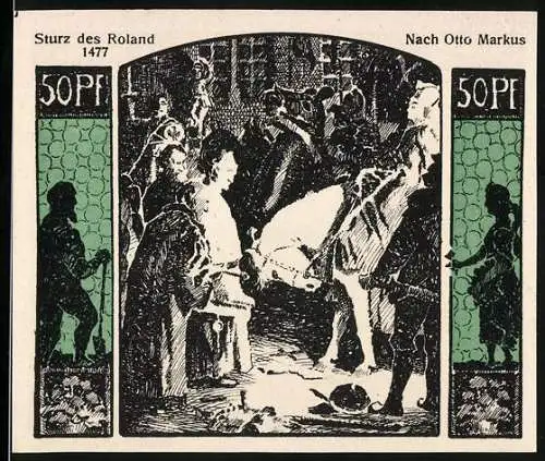 Notgeld Quedlinburg 1922, 50 Pfennig, Sturz des Roland und Stadt Quedlinburg zur Tausendjahrfeier