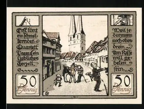 Notgeld Quedlinburg 1922, 50 Pfennig, Jubiläums-Gutschein zur 1000-Jahr-Feier der Stadt Quedlinburg