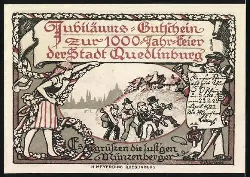 Notgeld Quedlinburg 1922, 50 Pfennig, Jubiläums-Gutschein zur 1000-Jahr-Feier der Stadt Quedlinburg