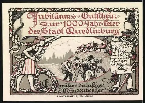 Notgeld Quedlinburg 1922, 50 Pfennig, Jubiläums-Gutschein zur 1000-Jahr-Feier der Stadt Quedlinburg