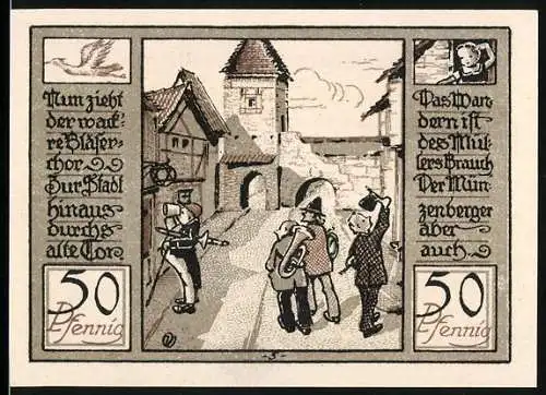 Notgeld Quedlinburg 1922, 50 Pfennig, Jubiläums-Gutschein zur 1000-Jahr-Feier der Stadt mit Stadtansicht, Musikanten