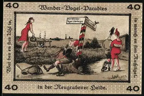 Notgeld Neugraben-Hausbruch 1921, 40 Pfennig, Wander-Vogel-Paradies in der Neugrabener Heide