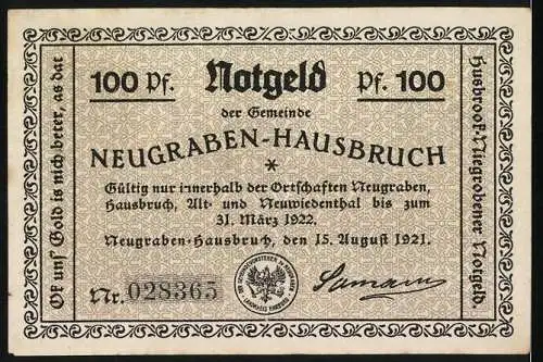 Notgeld Neugraben-Hausbruch 1921, 100 Pfennig, Vorderseite mit Karikatur Deutschlands Rettung?