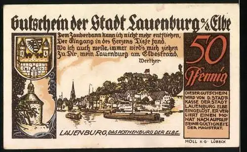 Notgeld Lauenburg, 50 Pfennig, Die Feste Löwenborch im 13. Jahrhundert - Lauenburg das Rothenburg der Elbe