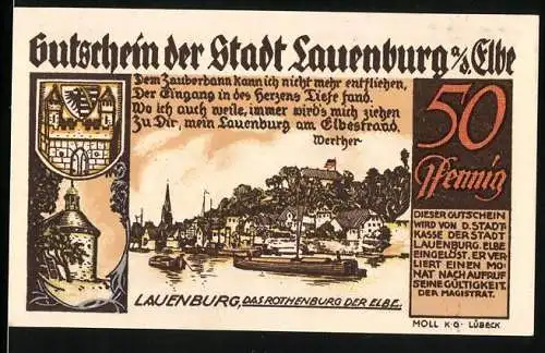 Notgeld Lauenburg, 50 Pfennig, Stadtansichten und historische Abbildungen der Stadt Lauenburg an der Elbe