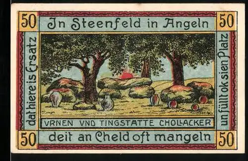 Notgeld Steinfeld, 1920, 50 Pfennig, Vrnen und Tingstätte Chollacker, Goldäcker, 04621