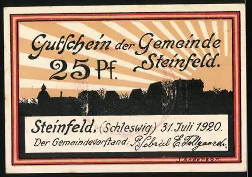 Notgeld Steinfeld, 1920, 25 Pf, Wappen und Landschaftssilhouette, Gültigkeit bis 30. Juni 1921