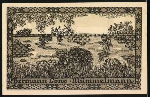 Notgeld Hemdingen 1922, 25 Pfennig, Hase im Feld und Igel im Gartenmotiv