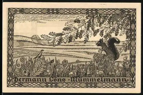 Notgeld Hemdingen, 1922, 25 Pfennig, Landschaft mit Eichhörnchen und Hasen