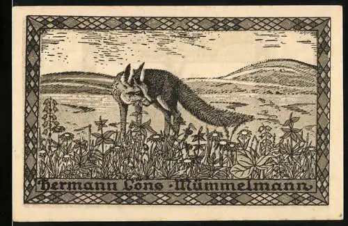 Notgeld Hemdingen, 1922, 50 Pfennig, Fuchs und Hase in Landschaft