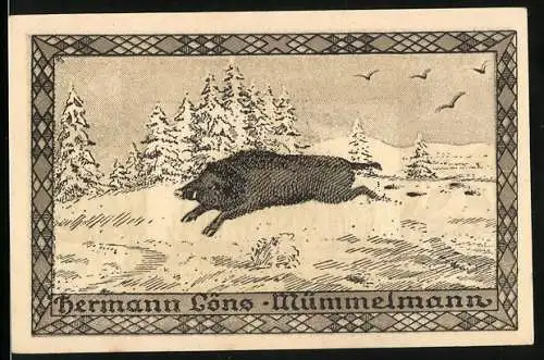 Notgeld Hemdingen, 1922, 75 Pfennig, Wildschwein im Schnee und Kaninchen im Feld