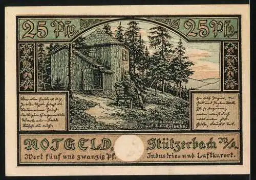 Notgeld Stützerbach 1921, 25 Pfennig, Gebäudeansichten und Gedichte auf beiden Seiten