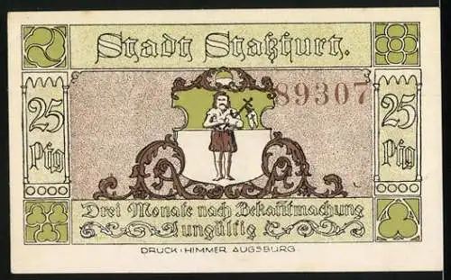 Notgeld Stassfurt 1921, 25 Pfennig, Wiege des Kali-Bergbaues mit Bergmann und Wappen