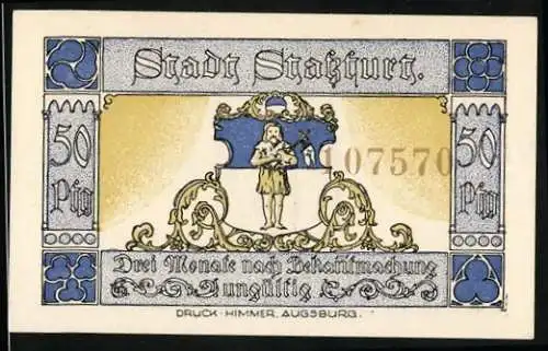 Notgeld Stassfurt, 1921, 50 Pfennig, Stadtwappen und Otto IV. von Brandenburg, Druck: Himmer, Augsburg