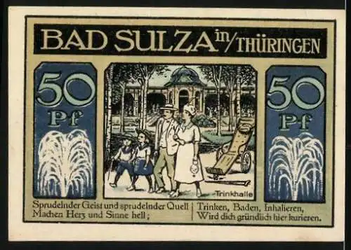 Notgeld Bad Sulza 1921, 50 Pfennig, Abbildung des Inhalatorium und Trinkhalle, Gültig bis 31. Dez. 1922