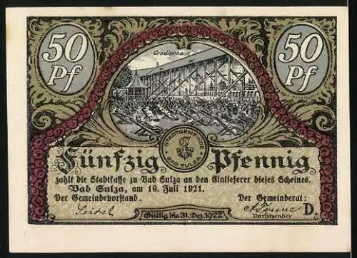 Notgeld Bad Sulza 1921, 50 Pfennig, Tanzende Paare und Gradierhaus-Szene