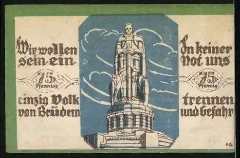 Notgeld Soltau, 1921, 75 Pfennig, Karte von Deutschland und Denkmal