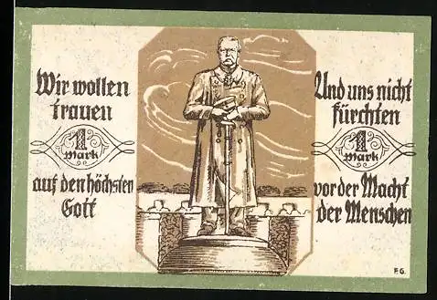 Notgeld Soltau, 1921, 1 Mark, Statue und Karte des Deutschen Vaterlands