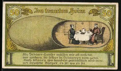 Notgeld Labes, 1921, 50 Pfennig, Im trauten Heim mit Hirschwappen und Gültigkeitshinweis