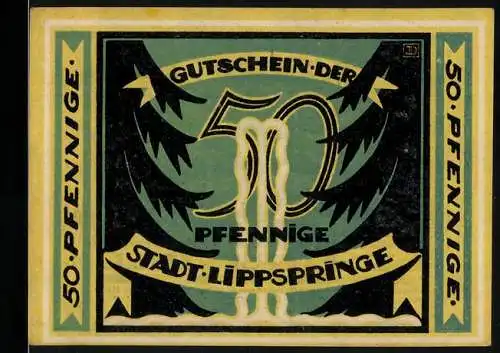 Notgeld Bad Lippspringe, 1921, 50 Pfennig, Gutschein der Stadt mit Waldmotiv und Menschen am Wasser