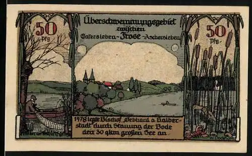 Notgeld Frose, 1921, 50 Pfennig, Überschwemmungsgebiet zwischen Gatersleben und Frose, Rückseite Preisausschreiben