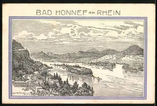 Notgeld Bad Honnef am Rhein, 1.10.1921, 50 Pfennig, Ruine Drachenfels und Rheinpanorama